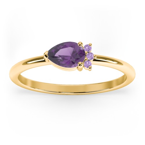 Horizontal Pear Stacking Ring with Accents – 18K Gold Plated Silver with Amethyst and Amethyst Premium Zirconia