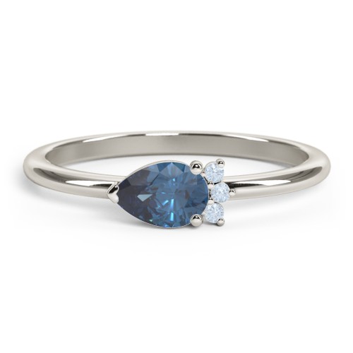 Horizontal Pear Stacking Ring with Accents – 10K White Gold with Blue Topaz and Fancy Blue Premium Zirconia