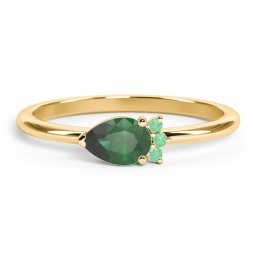 Horizontal Pear Stacking Ring with Accents in 18K Gold Plated Silver with Emerald and Green Premium Zirconia