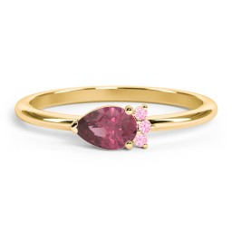 Horizontal Pear Stacking Ring with Accents in 18K Gold Plated Silver with Pink Tourmaline and Fancy Pink Premium Zirconia