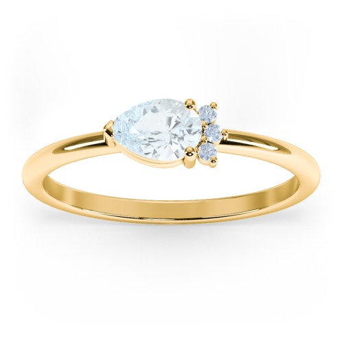 Horizontal Pear Stacking Ring with Accents – 18K Gold Plated Silver with Aquamarine and Fancy Blue Premium Zirconia