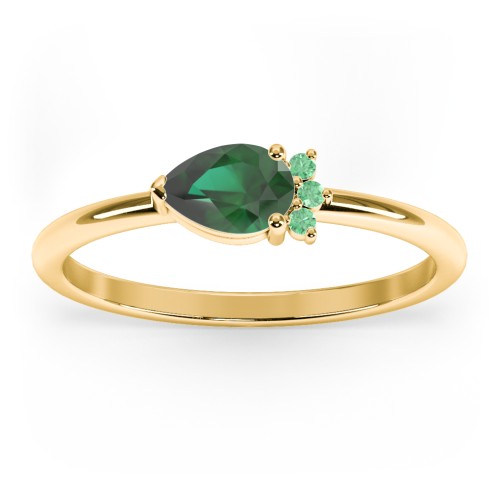 Horizontal Pear Stacking Ring with Accents – 18K Gold Plated Silver with Emerald and Green Premium Zirconia