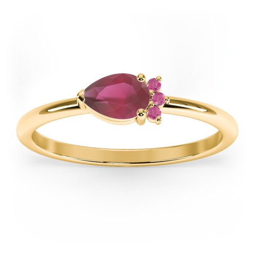 Horizontal Pear Stacking Ring with Accents – 18K Gold Plated Silver with Ruby and Red Premium Zirconia