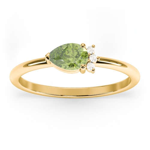 Horizontal Pear Stacking Ring with Accents – 18K Gold Plated Silver with Peridot and Fancy Yellow Premium Zirconia