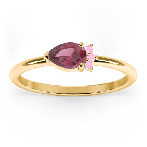 Horizontal Pear Stacking Ring with Accents – 18K Gold Plated Silver with Pink Tourmaline and Fancy Pink Premium Zirconia