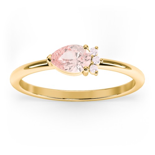 Horizontal Pear Stacking Ring with Accents – 18K Gold Plated Silver with Morganite and Fancy Pink Premium Zirconia