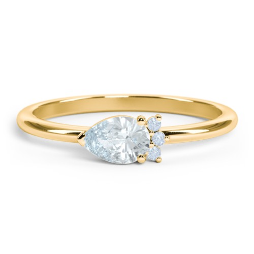 Horizontal Pear Stacking Ring with Accents – 18K Gold Plated Silver with Aquamarine and Fancy Blue Premium Zirconia