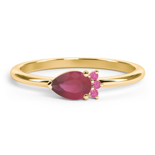 Horizontal Pear Stacking Ring with Accents – 18K Gold Plated Silver with Ruby and Red Premium Zirconia