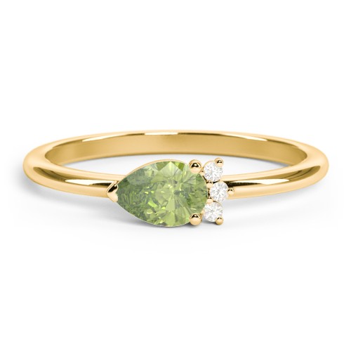 Horizontal Pear Stacking Ring with Accents – 18K Gold Plated Silver with Peridot and Fancy Yellow Premium Zirconia