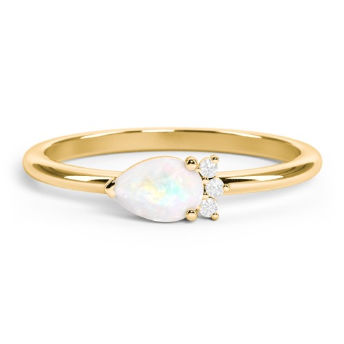 Horizontal Pear Stacking Ring with Accents – 18K Gold Plated Silver with Opal and White Premium Zirconia
