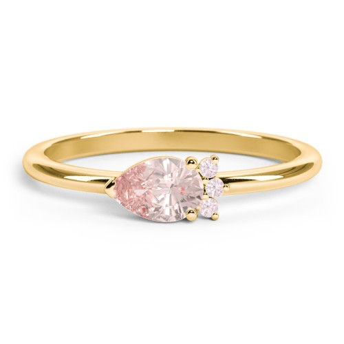 Horizontal Pear Stacking Ring with Accents – 18K Gold Plated Silver with Morganite and Fancy Pink Premium Zirconia