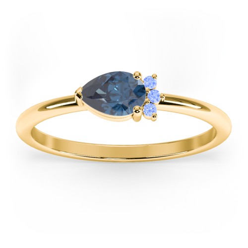 Horizontal Pear Stacking Ring with Accents – 10K Yellow Gold with Blue Topaz and Fancy Blue Premium Zirconia