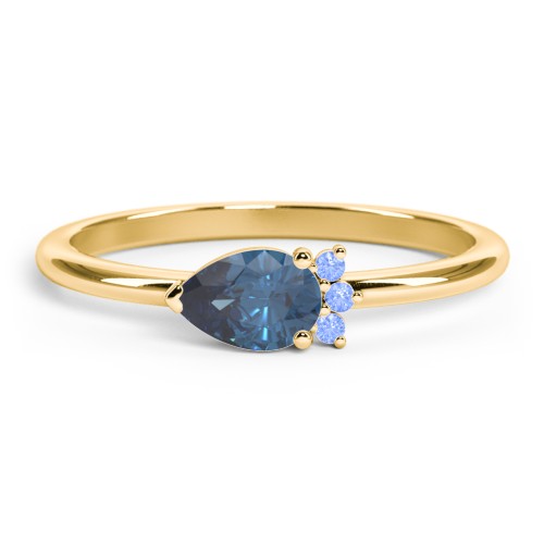Horizontal Pear Stacking Ring with Accents – 10K Yellow Gold with Blue Topaz and Fancy Blue Premium Zirconia