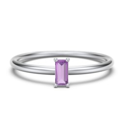 Vertical Baguette Stackable Ring in 925 Sterling Silver with Amethyst