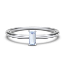 Vertical Baguette Stackable Ring in 925 Sterling Silver with Aquamarine