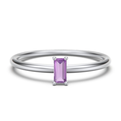 Vertical Baguette Stackable Ring – Sterling Silver with Amethyst