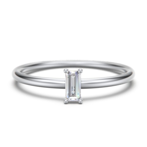 Vertical Baguette Stackable Ring – Sterling Silver with Diamond
