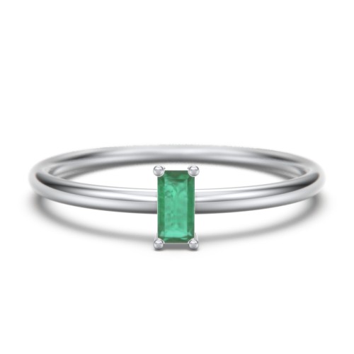 Vertical Baguette Stackable Ring – Sterling Silver with Emerald
