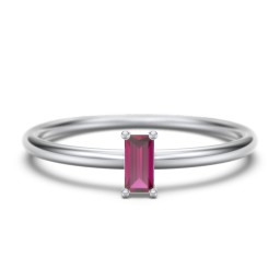 Vertical Baguette Stackable Ring in 925 Sterling Silver with Ruby