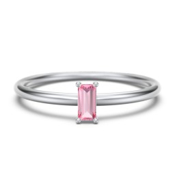 Vertical Baguette Stackable Ring in 925 Sterling Silver with Pink Tourmaline