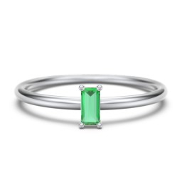 Vertical Baguette Stackable Ring in 925 Sterling Silver with Emerald