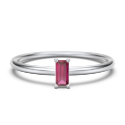 Vertical Baguette Stackable Ring in 925 Sterling Silver with Ruby