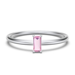 Vertical Baguette Stackable Ring in 925 Sterling Silver with Pink Tourmaline
