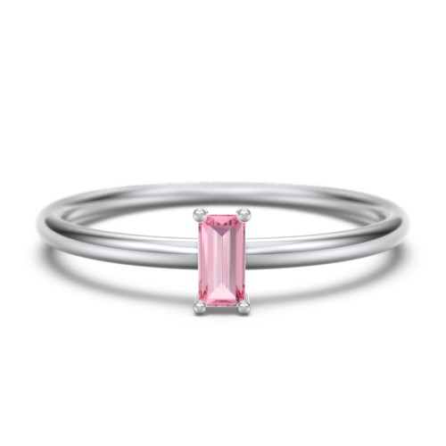 Vertical Baguette Stackable Ring – Sterling Silver with Pink Tourmaline
