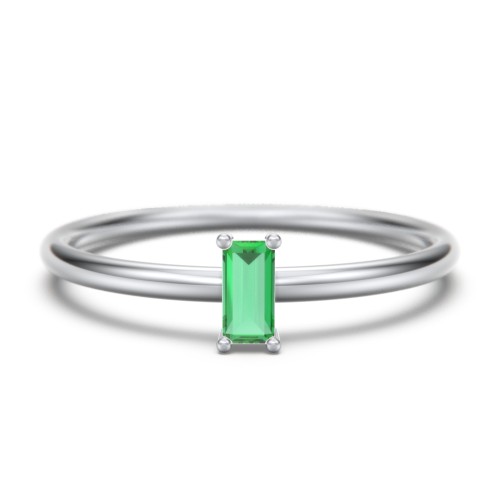 Vertical Baguette Stackable Ring – Sterling Silver with Emerald