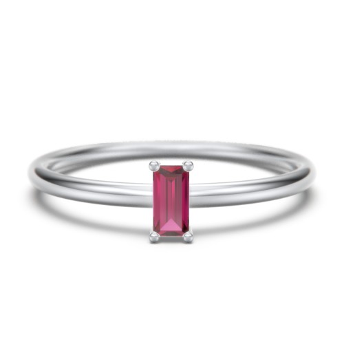 Vertical Baguette Stackable Ring – Sterling Silver with Ruby