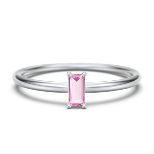 Vertical Baguette Stackable Ring – Sterling Silver with Pink Tourmaline