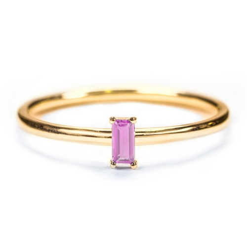 Vertical Baguette Stackable Ring – 10K Yellow Gold with Amethyst