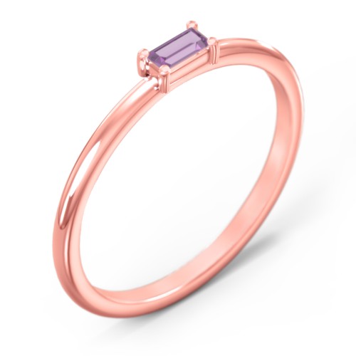 East-West Stackable Baguette Ring – 10K Rose Gold with Amethyst