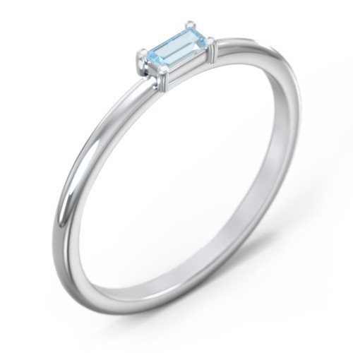 East-West Stackable Baguette Ring – Sterling Silver with Blue Topaz