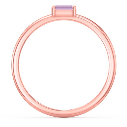 East-West Stackable Baguette Ring – 10K Rose Gold with Amethyst