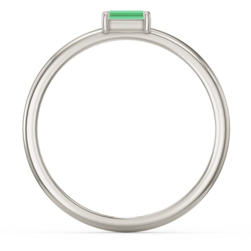 East-West Stackable Baguette Ring – 10K White Gold with Emerald