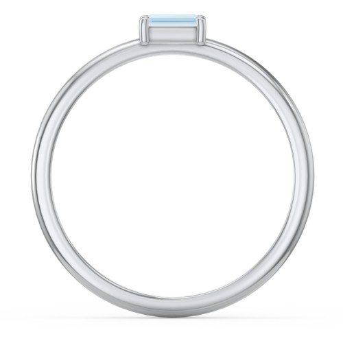 East-West Stackable Baguette Ring – Sterling Silver with Blue Topaz