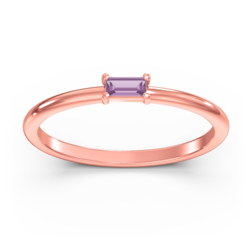 East-West Stackable Baguette Ring – 10K Rose Gold with Amethyst