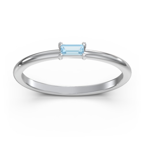 East-West Stackable Baguette Ring – Sterling Silver with Blue Topaz