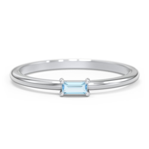 East-West Stackable Baguette Ring – Sterling Silver with Blue Topaz