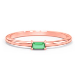 East-West Stackable Baguette Ring in 10K Solid Rose Gold with Emerald