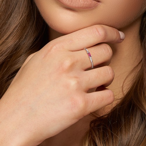 East-West Stackable Baguette Ring – 10K Rose Gold with Emerald