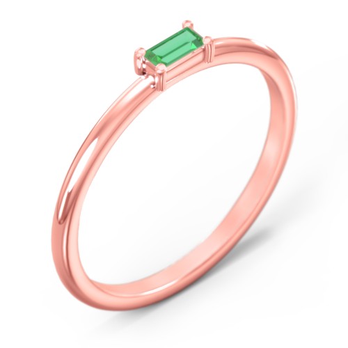 East-West Stackable Baguette Ring – 10K Rose Gold with Emerald