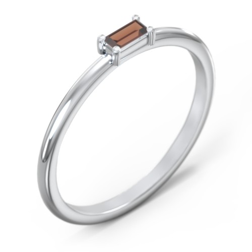 East-West Stackable Baguette Ring – Sterling Silver with Garnet