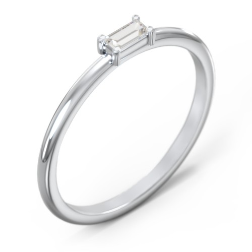 East-West Stackable Baguette Ring – Sterling Silver with Cubic Zirconia