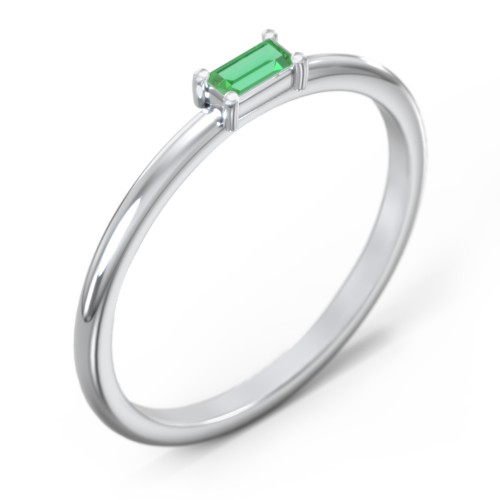 East-West Stackable Baguette Ring – Sterling Silver with Emerald