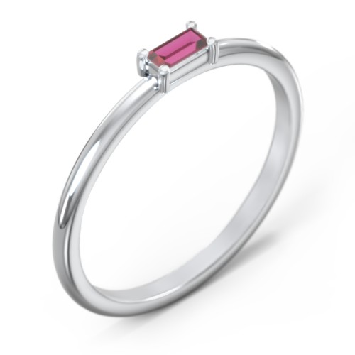 East-West Stackable Baguette Ring – Sterling Silver with Ruby