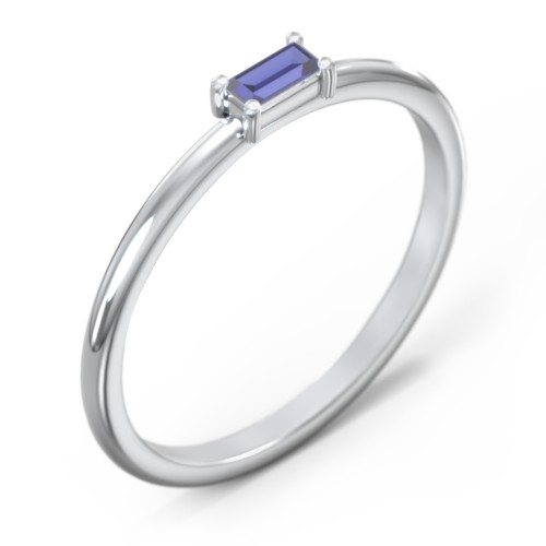 East-West Stackable Baguette Ring – Sterling Silver with Blue Sapphire