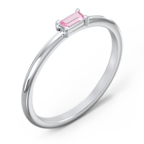 East-West Stackable Baguette Ring – Sterling Silver with Pink Tourmaline