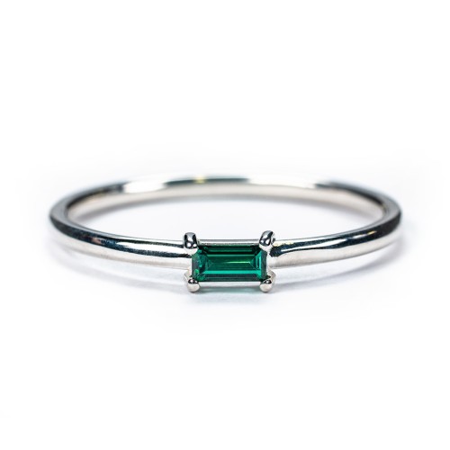 East-West Stackable Baguette Ring – Sterling Silver with Emerald